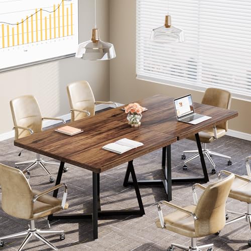 Tribesigns 31.5" Square Conference Table Brown & Black – Industrial Meeting Table for 4 with Metal Base, 1 Pack