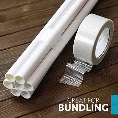 Strapping Tape 2 inch x 60 yds, (6 Pack) Fiberglass Tape Super Strong Reinforced Tear Resistant Clear Strapping Tape Holds up to 120 LB.