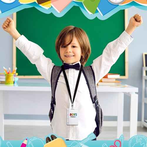 Sabary 6 Sets Pass Lanyards School Passes Wooden Hall Pass Set for Teachers and Classroom Supplies Including Hall Passes of Nurse, Restroom, Library, Office