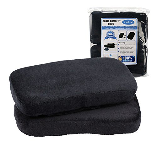 Sunnors Chair Armrest Pads – Memory Foam Elbow Pillow, Black PU (Set of 2) for 6-11 inch Armrests