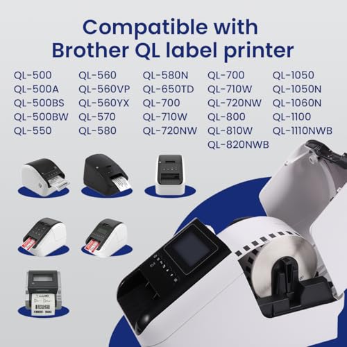 12 Rolls DK-2205 62mm x 30.48m (2-3/7" x 100') Continuous Length White Paper Label Tape Roll Compatible with Brother QL-600 800 810w Thermal Printers, 1 Frame