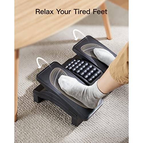 HUANUO Foot Rest Under Desk, Adjustable Ergonomic Footrest for Under Desk at Work or Gaming with Massage Texture and Roller, 20 Degree Tilt Angle Adjustment, Foot Stool for Office, Home