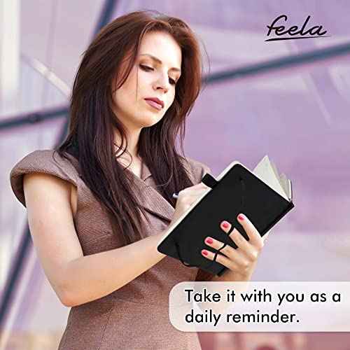 feela 8 Pack Journal Notebook Bulk for School, Hardcover Business Notebooks Classic Ruled Lined Journals with Pen Holder for Work Note Taking, with 8 Black Pens, 120 GSM, 5.1¡±x8.3¡±, A5, Black