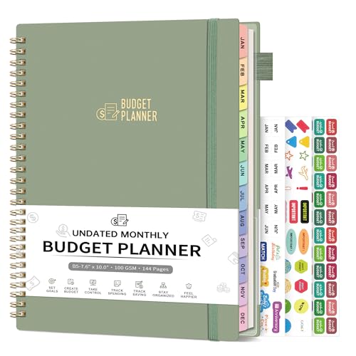 LOAPEM Monthly Budget Planner with Expense Tracker – B5 Size, Light Green