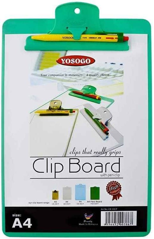 Yosogo A4/Letter Size Plastic Clipboard, 4-Pack with Handy Pen Holder & Bonus Pen, Holds up to 40 Sheets, Durable Plastic – Writing, Office, Stationary, School Supplies Set (4-Pack)