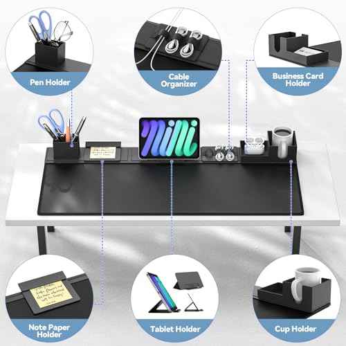 KDD Desk Pad Mat Set, 6 in 1 Mouse Mat with Magnetic Desktop Storage Accessories DIY Feature for Phone and Tablet Stand/Cup Holder/Pen Card Holder/Cable Management for Home Office Accessories