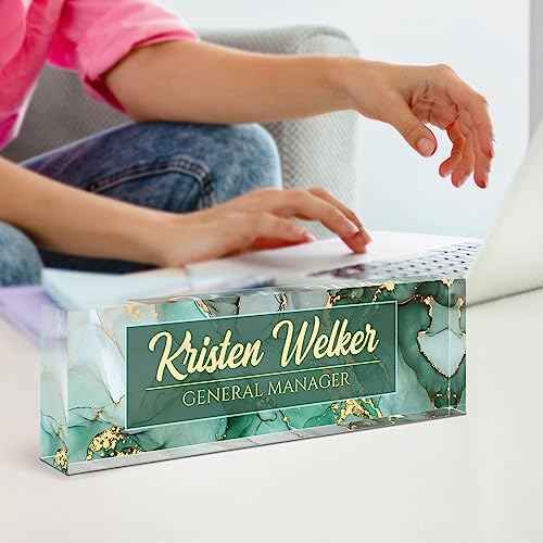Personalized Green Coast Desk Name Plate - Acrylic Office Decor, Custom Office Gift