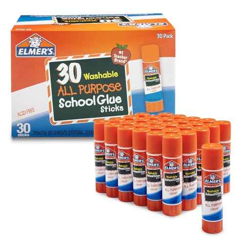 Elmer's All Purpose School Glue Sticks, Acid-Free and Washable, Clear, 7 Grams, 30 Count - Craft Projects, Poster, Vision Board, Classroom Supplies, #1 Teacher Brand