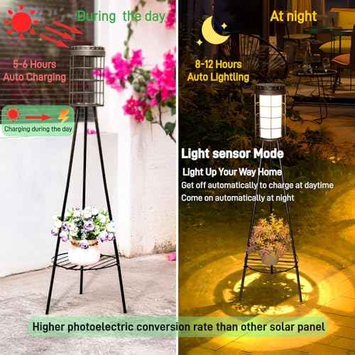 2 - Pack 38 inch Solar Floor Lamps Outdoor with Tripod Plant Stands, Waterproof Outdoor Solar Lights for Garden, Porch, Yard, Backyard, Patio