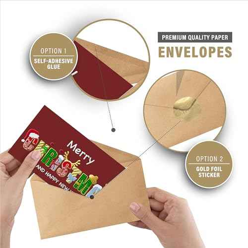 easykart labels 54 Christmas Cards Assortment with Envelopes & Sealing Stickers,Holiday Theme 6 Designs with Foiling & Emboss Effect,7.25" x 3.75" For Friends, Family and loved Ones