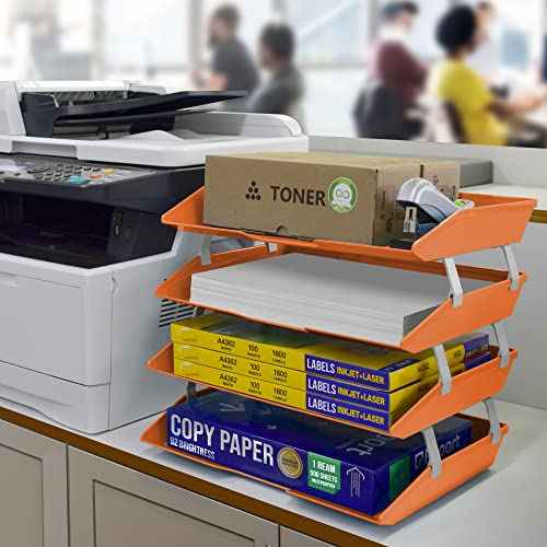 Acrimet Facility 4 Tier Letter Tray, Side Load, Letter Size/A4, Desktop File Organizer, Plastic (Orange Citrus)