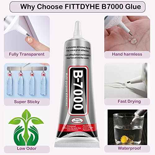 B7000 Jewelry Glue for Making, FITTDYHE 1PCS 50ML/1.69 fl oz Clear Adhesive for Rhinestone, Fabric, Multipurpose Super B-7000 for Phone Repair, Nail Art, Wood, Glass, Charms