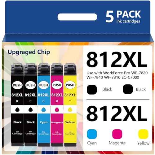 Weemay 812XL Ink Cartridges High Capacity Remanufactured Replacement for Epson 812XL Ink Cartridges Combo Pack Works with Workforce Pro WF-7820 WF-7310 EC-C7000 (5 Pack)