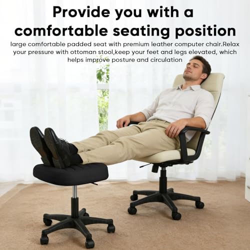 LIMKOMES Black Ergonomic Adjustable Under Desk Footrest Ottoman with Wheels