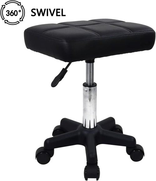 FURWOO Adjustable Rolling Stool - Swivel Chair with Wheels for Spa & Salon - Black Finish