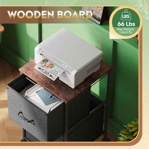 DEVAISE 2 Drawer Mobile File Cabinet, Rolling Printer Stand, Fabric Vertical Filing Cabinet fits A4 or Letter Size for Home Office, Rustic Brown