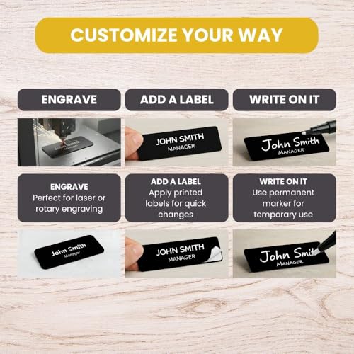 Name Tag/Badge Blanks 1" x 3" Black with Magnetic Backing - 10 Pack, Unassembled