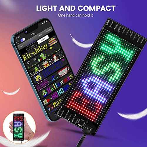 RAYHOME LED Sign for Car, 7''x3''Flexible LED Matrix Panel USB 5V Bluetooth Application Control DIY Programmable Scrolling Sign for Car Party Wedding Festival