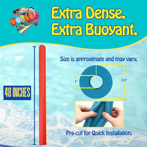 Clamp-On Standard Size Foam Noodles - 12 Pack Extra Dense, Buoyant
