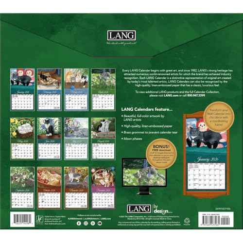 Lang Love of Cats 2026 Wall Calendar ? 12-Month Calendar with Stapled Binding, Linen-Embossed Cat Artwork by Persis Clayton Weirs, 13.4¡È ¡¿ 12¡È