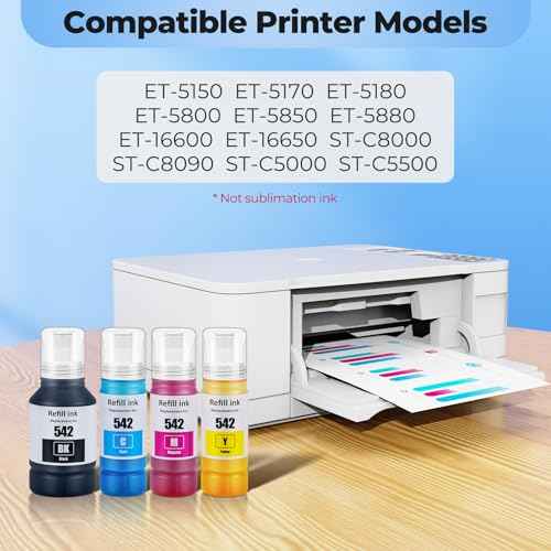 542 Ink Refill Bottles ET-5850 ET-5150 ET-5170 ET-16650 Replacement for 542 Ink Refill Bottles (4 Pack) for Pro ET-5800 ET-16600 ET-5180 ET-5880 ET5850 ET5150 ET5170 ET5180 5800 Printer