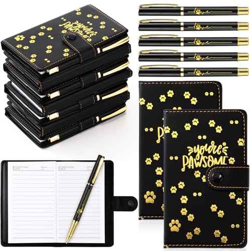Mimorou Paw Notebook and Pen Gift Set Christmas Appreciation Gifts You¡¯re Pawsome Leather Journal with Ballpoint Pen Thank You Gift for Vet Tech Veterinary Assistant Dog Trainer(Black,12 Sets)