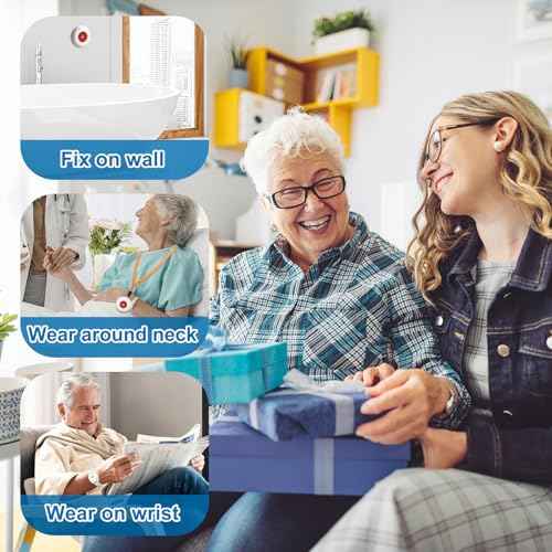 Daytech Wireless Wrist Pager Caregiver Call Button in Home System Watch Alarm Nurse Personal Help Alert for Patients Elderly 1 Watch Call Button 2 plugin Receiver