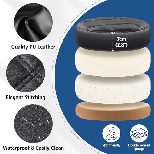 Brick Attic Black Rolling Stool with Wheels - PU Leather, Height Adjustable 19.9-25.8 in, 360° Swivel | Spa/Salon Office Chair