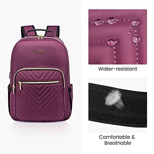 LOVEVOOK Laptop Backpack for Women 17.3 inch,Cute Womens Travel Backpack Purse,Professional Laptop Computer Bag,Waterproof Work Business Teacher Bags Carry on Backpack with USB Port,Deep-Purple