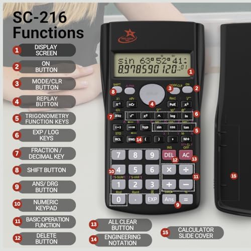 RED STAR TEC Non-Graphing Scientific Calculator - SAT Ready, Fraction Key, Single Pack