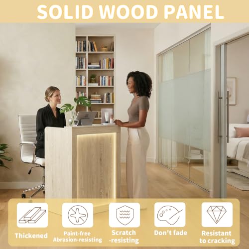 Oak Reception Desk with Lockable Drawer, 15.8x27x37.8in - Modern Front Counter