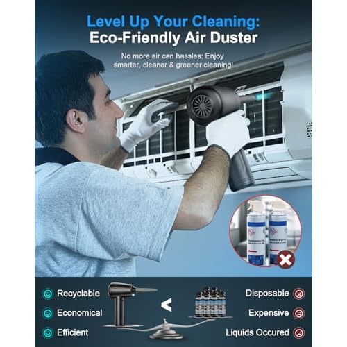 Compressed Air Duster for PC: JoyGeek 11 in 1 Electric Air Duster - 3-Gear Adjustable 120000 RPM Electric Air Duster with LED Light - 9000mAh Cordless Air Compressor for Office/Computer/Car