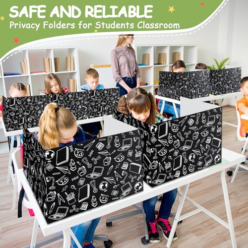 Harloon 24 Pcs Privacy Desk Dividers for Students Black Stationery (Black) – Trifold Folders