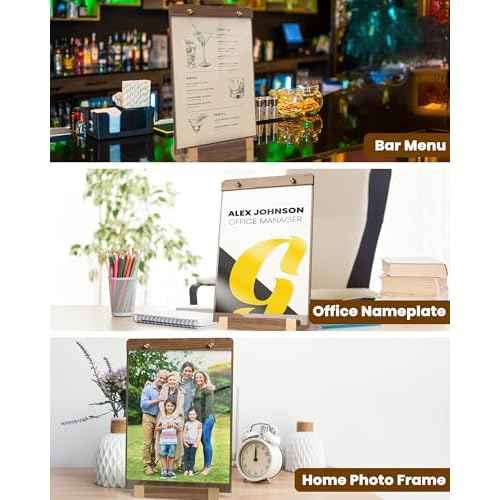 3Pack Acrylic Sign Holders 8.5 x 11 with Walnut Wood Base, Tabletop Clear Commercial Display Stand for Menu, Poster, Flyer, Table Paper Frame for Restaurant/Office/Coffee Shop Store Bar/Wedding/Hotel