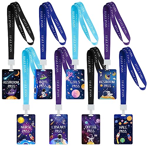 Ctosree Space Theme PVC Hall Pass Lanyards Set - Unbreakable School Passes