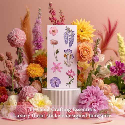 Pressed Flower Stickers(500 Pieces, 36 Sheets), Dried Flower Stickers Scrapbook for Junk Journal Supplies, Scrapbook, Planner, Bullet Journal Supplies