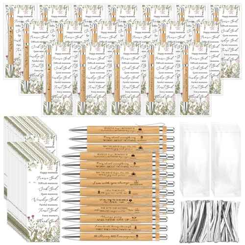 100 Set Church Christian Gifts Bulk Include Bible Verse Bamboo Pens Inspirational Bookmarks Christian Scripture Biblical VBS Religious Faith Based Sunday School Gifts for Women Men Pastor