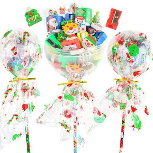 Giant Lollipop Christmas Goodie Bags, 24 Pack Stationery Christmas Classroom Gifts Bulk Xmas Class Stationery Gifts for Students Holiday