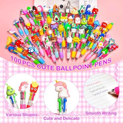 100Pcs Mini Multicolor Pens in One 4-in-1, Cute Pens Bulk for Party Favors and Birthdays, Delightful Ballpoint Pen Gifts Classroom Student Prizes (100pcs)