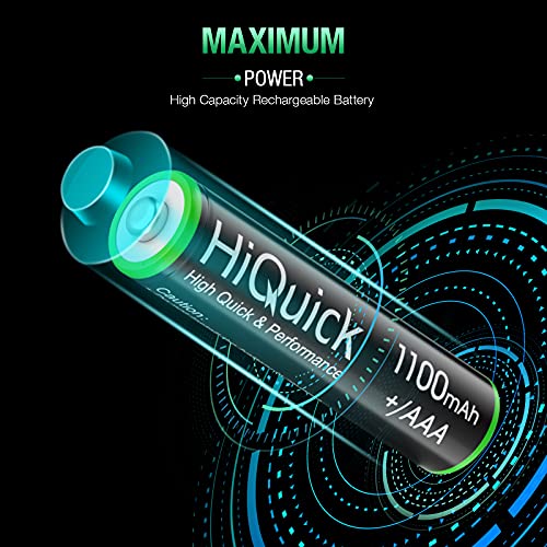 HiQuick AAA Rechargeable Batteries 8-Pack, 1100mAh, Pre-Charged NiMH, 1.2V