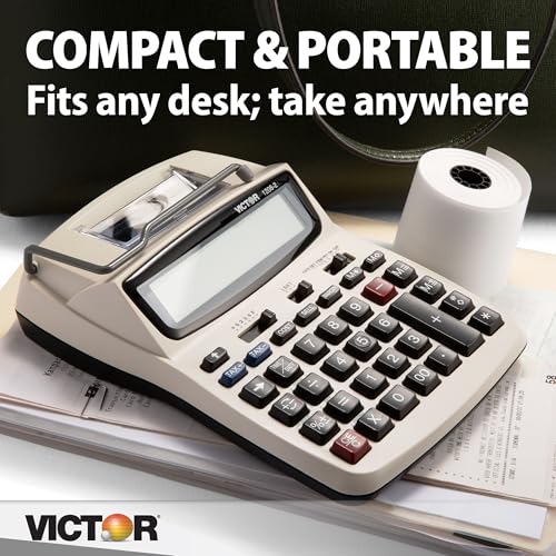 Victor 12-Digit Compact Printing Calculator White 1.5"x6"x7.5"