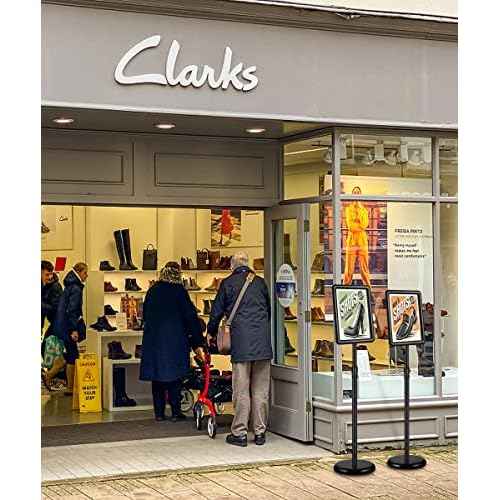 JACNITAD 2 Pack Adjustable Sign Holder Stand with Base, 8.5 x 11 Inch Vertical and Horizontal View Sign Displayed, Snap Open Frame for School Store Business Advertise Show Christmas Decor, Black