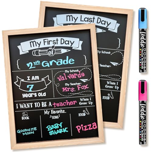 Loddie Doddie Double Sided Chalkboard Sign for First & Last Day of School, Light Wood