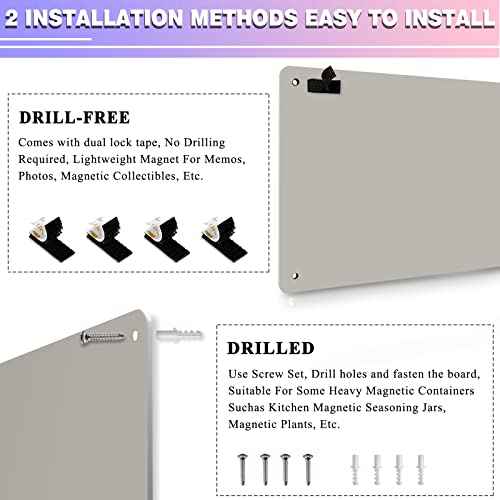 2Pack Magnetic Board,17.5" x 11.4" Magnet Bulletin Board to Display Magnetic Notes, Poetry, Photos, Suitable for Wall, Refrigerator, Cabinet etc, Come with 8 Pcs Dual Lock Tape and Screws (Gray)
