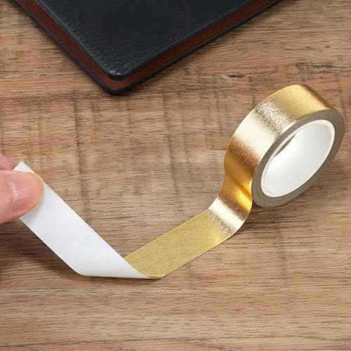 Gold Foil Washi Tape - 2 Rolls Low Tack Self Adhesive Decorative Metallic Foil Masking Tape for Crafting,Scrapbooking and Wall Decor Decorative 0.59in x66FT