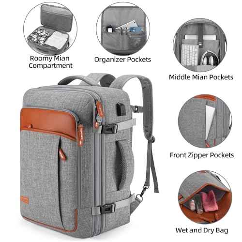 Travel Laptop Backpack,42L Carry on Luggage, Flight Approved Expandable Backpack,Business Anti Theft Weekender Bags for Women Men, Water Resistant Expandable Backpacks With 4 Packing Cubes