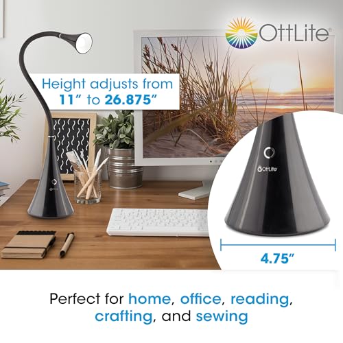 OttLite LED FlexNeck Table Lamp with USB Charging Port, Black