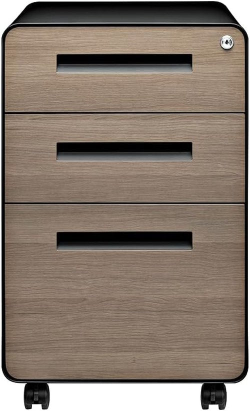 Laura Davidson Furniture 3 Drawer File Cabinet with Lock - Metal Filing Cabinet for Legal/Letter Files, Black/Wood