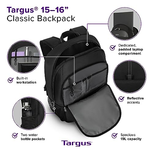 Targus 15-16 Inch Classic Laptop Backpack - Fits Most Laptops up to 16", Padded Travel Backpack for Business Commuters, College, and Travel (TBB943GL)