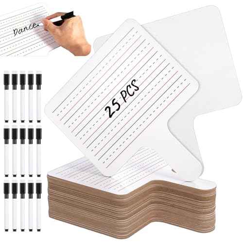 25 PCS Dry Erase Paddles with Markers, Dual-Sided Handheld Whiteboard, Dry Erase Sign with Blank and Lined Sides, Writing Drawing Whiteboard, Auction Paddles for Classroom Interaction, Game, Vote